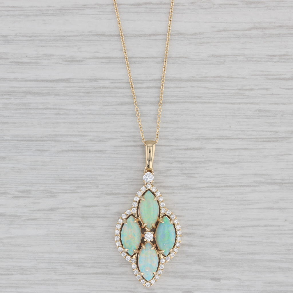 Gray New Opal Diamond Pendant Necklace 14k Yellow Gold 18" Cable Chain