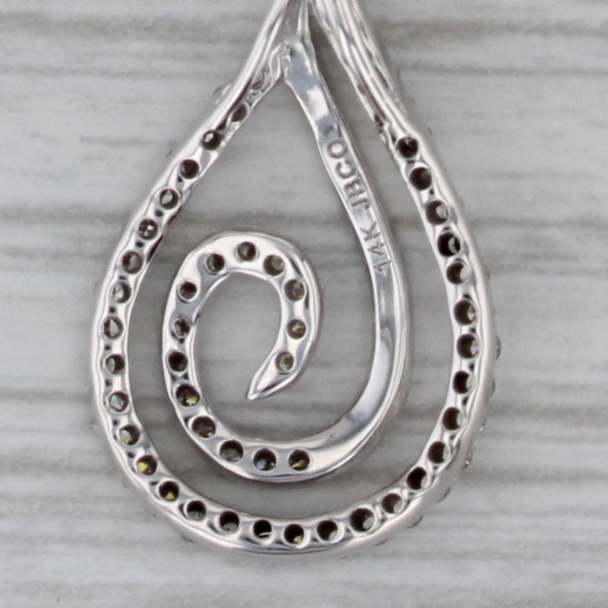 Dark Gray Diamond Swirl Teardrop Pendant 14k White Gold 18.5" Rope Chain