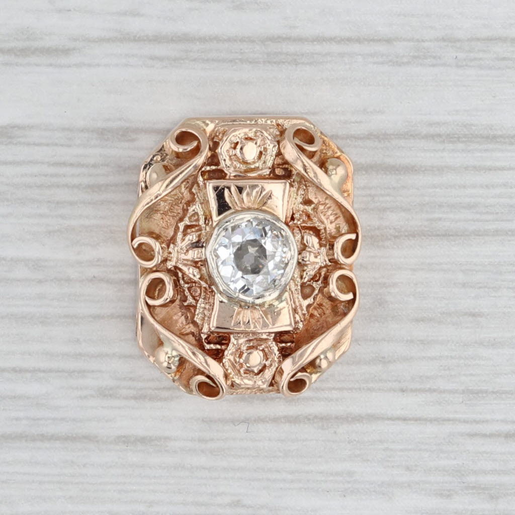 Light Gray Vintage Ornate 0.30ct Diamond Solitaire Slide Bracelet Charm 14k Yellow Gold