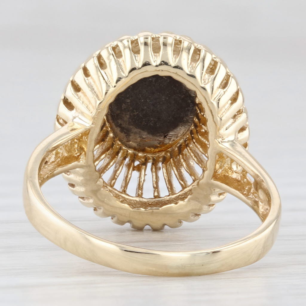 Light Gray Qu'Hier Que Demain French Love Poem Ring 14k Gold Diamond Plus Ruby Minus AS IS