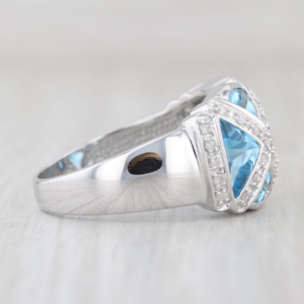 3.19ctw Blue Topaz Diamond Lattice Work Ring 10k White Gold Size 8 Cocktail