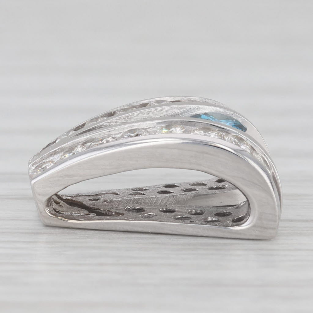 Light Gray 0.70ctw Blue White Diamond Slide Pendant 14k White Gold