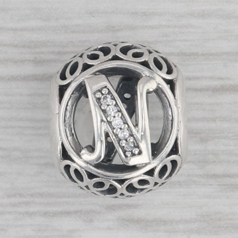 New Authentic Pandora Vintage N Charm 791858CZ Sterling Silver Letter "N"