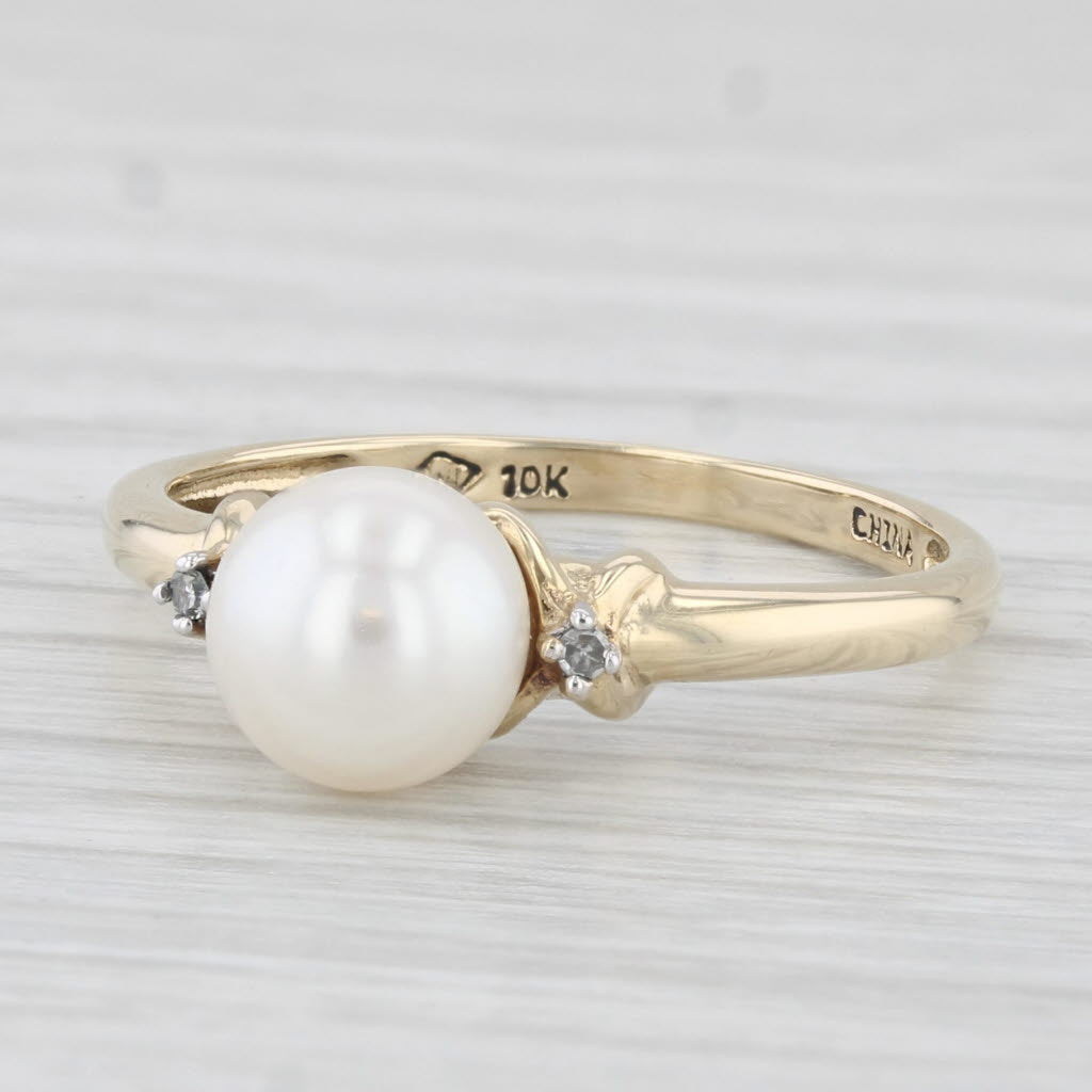 Light Gray Cultured Pearl Solitaire Ring 10k Gold Size 7 Diamond Accents