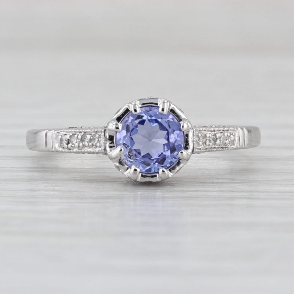 0.94ctw Tanzanite Diamond Ring 18k White Gold Sz 6.75 Engagement Cathedral Band