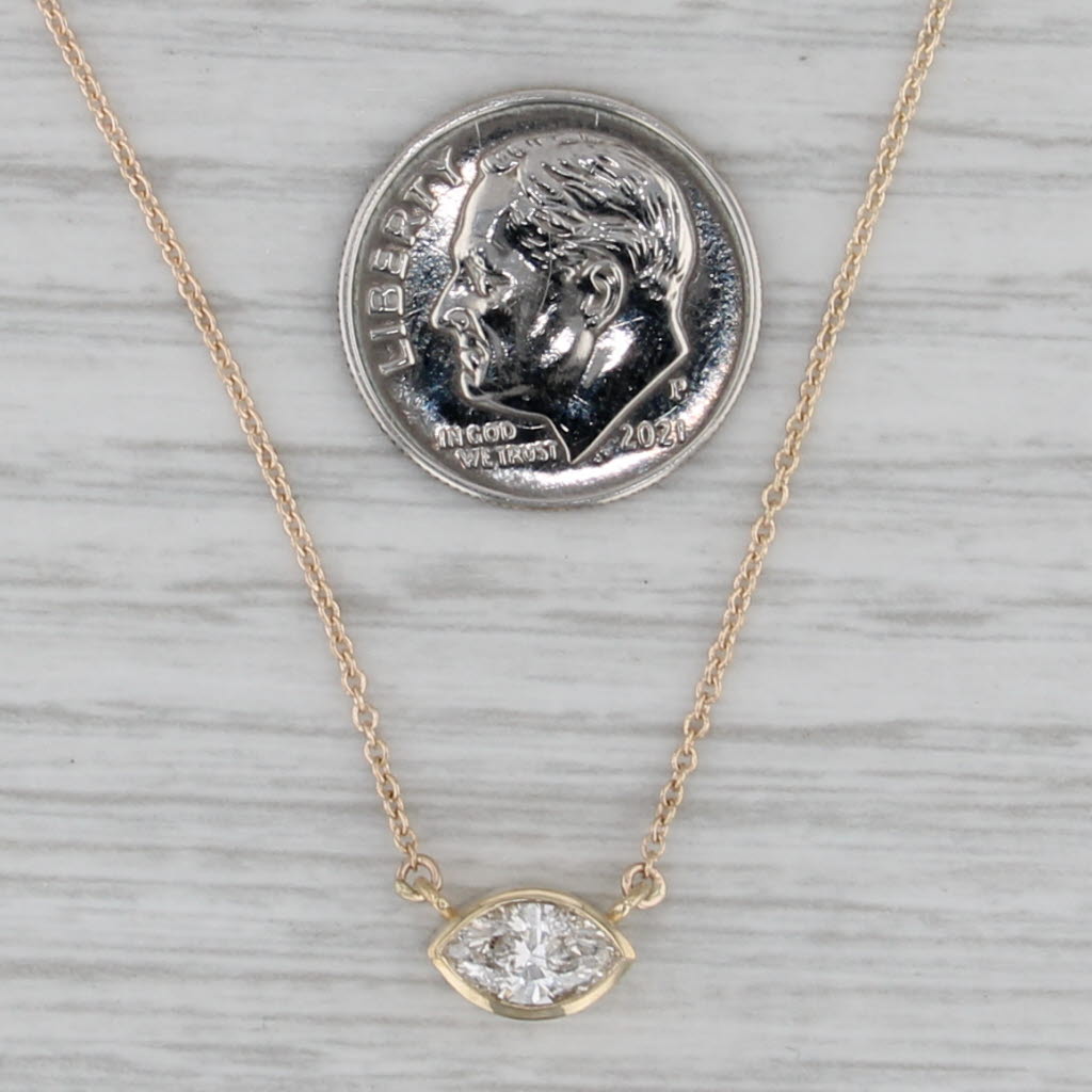 New 0.51ct Marquise Diamond Necklace 14k Yellow Gold 16.5" 18.5" Cable Chain