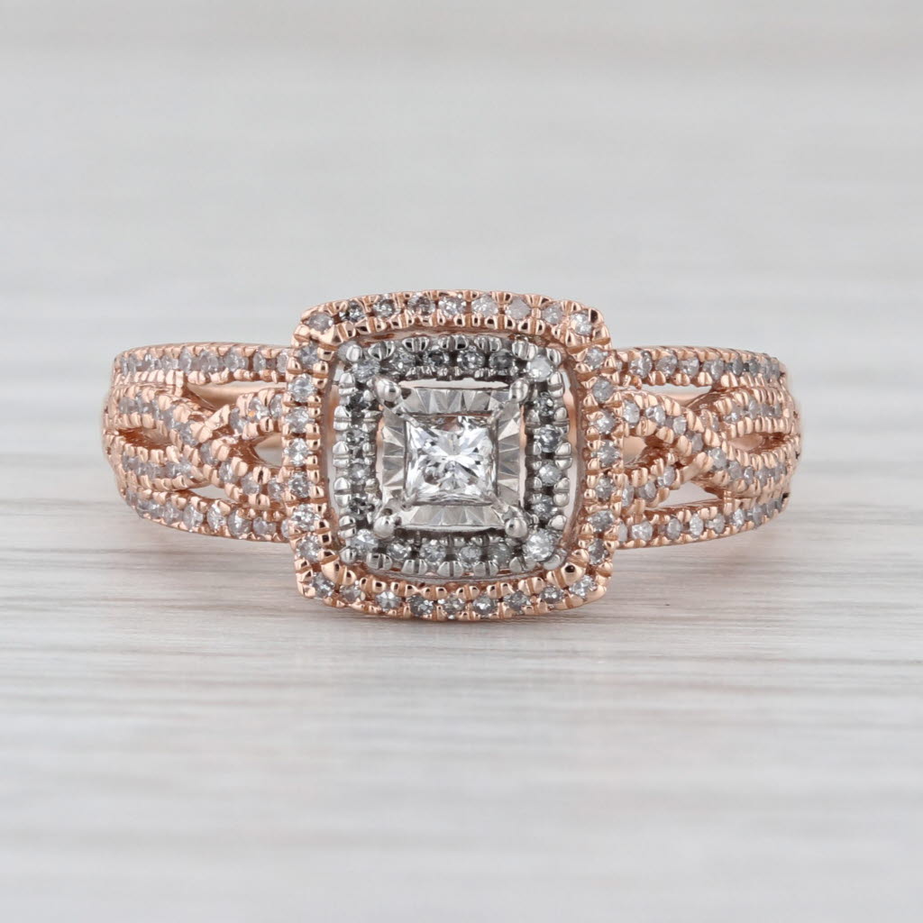 0.36ctw Diamond Princess Halo Engagement Ring 10k Rose White Gold Size 7