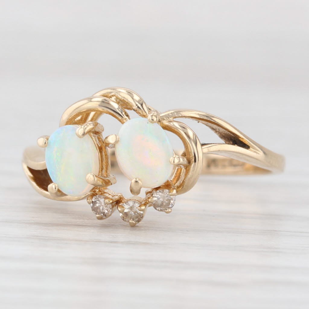 Light Gray Oval Opal Cabochon Ring 14k Yellow Gold Size 6.5 Diamond Accents