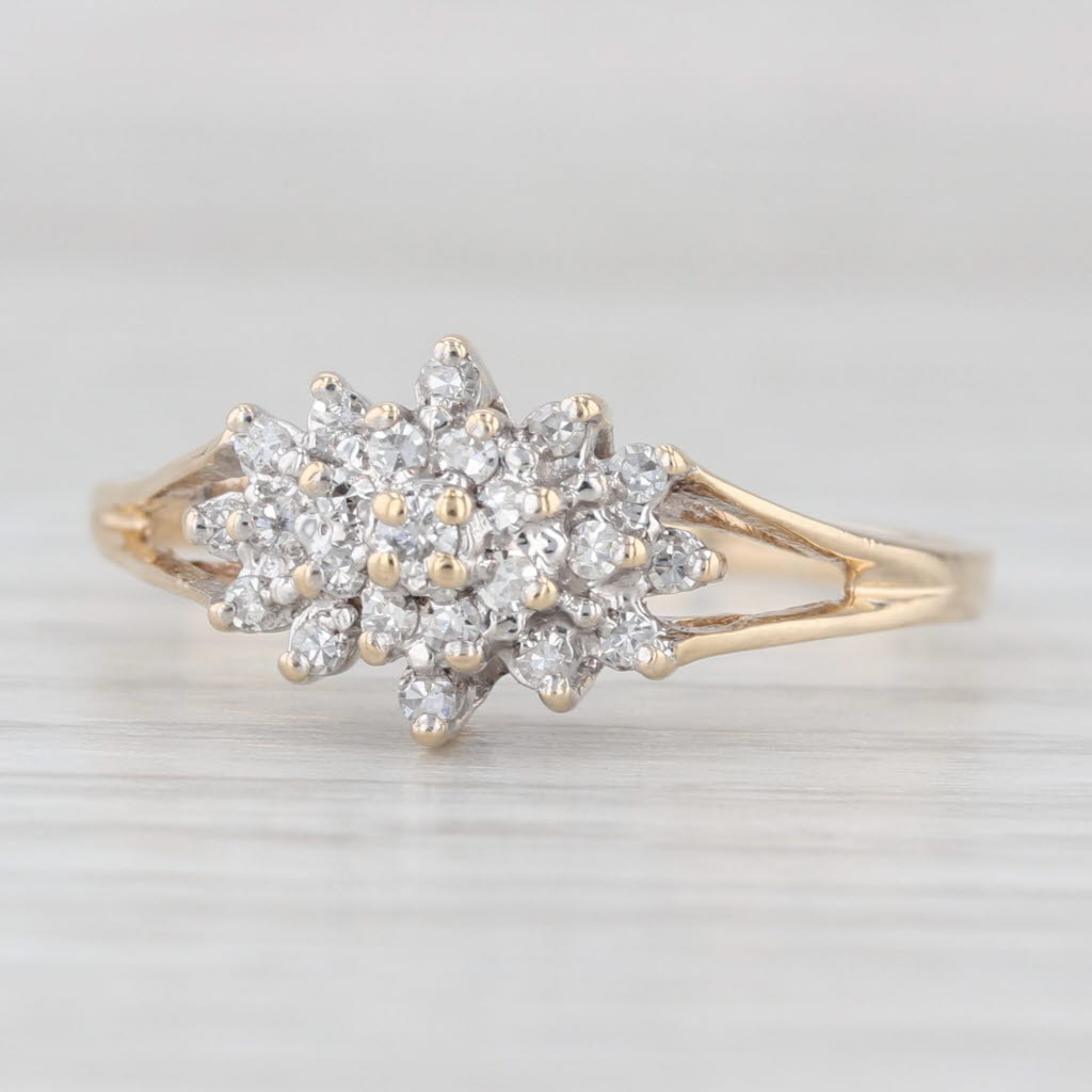 0.24ctw Diamond Flower Cluster Halo Ring 10k Yellow Gold Size 7.25 Engagement