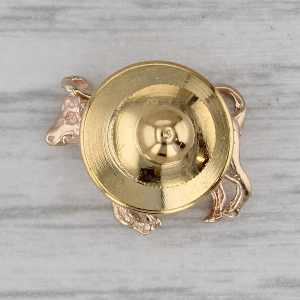 Dark Gray Bull Lapel Tie Tac Pin 14k Yellow Gold