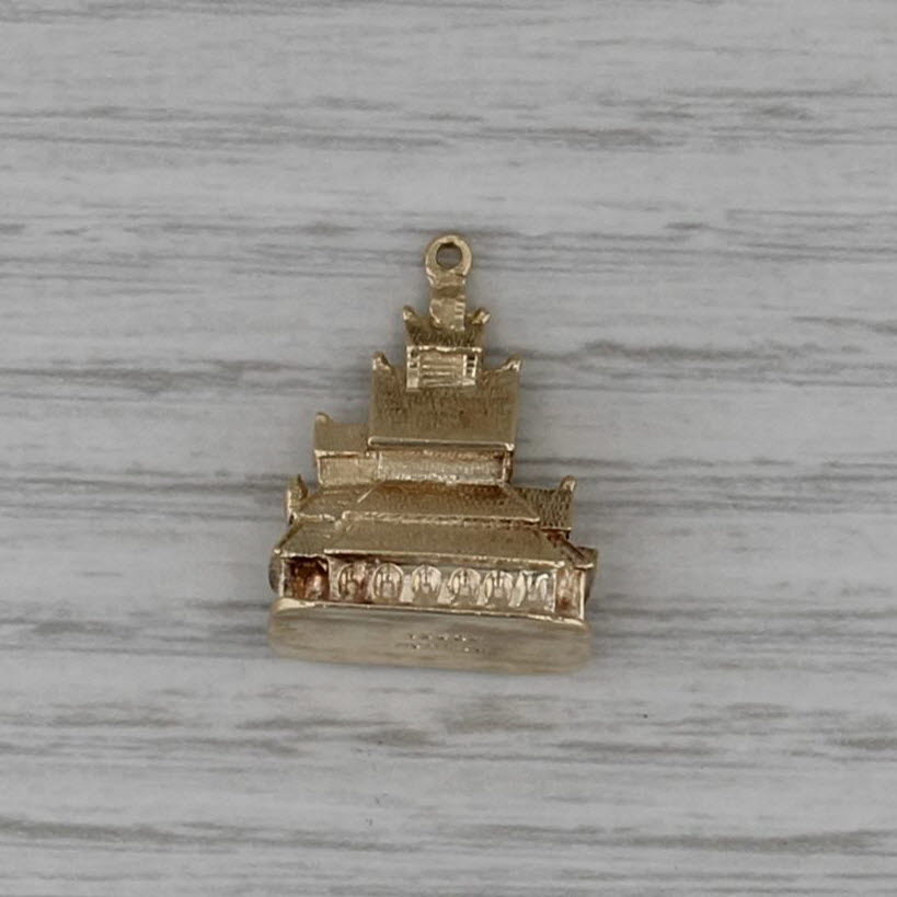 Borgund Stave Church Souvenir Charm 14k Yellow Gold 3D Norway Pendant