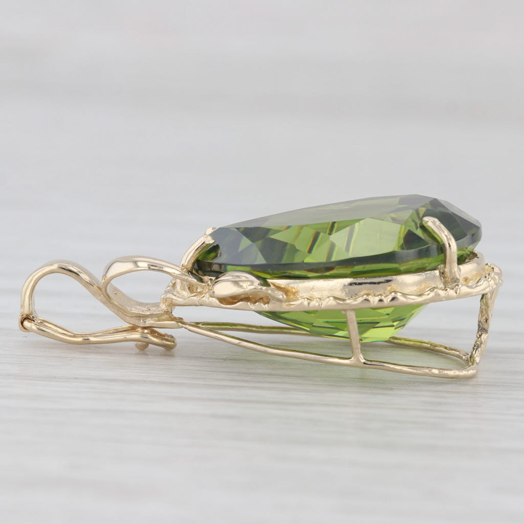 Light Gray Green Glass Teardrop Pendant 14k Yellow Gold Bail Opens Statement