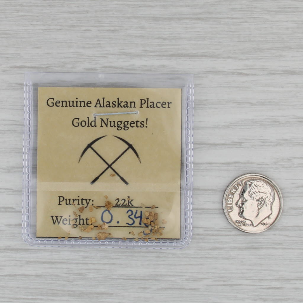 Genuine Alaskan Placer Gold Nuggets w/ Card 18k-19k Yellow Gold 0.34 Grams
