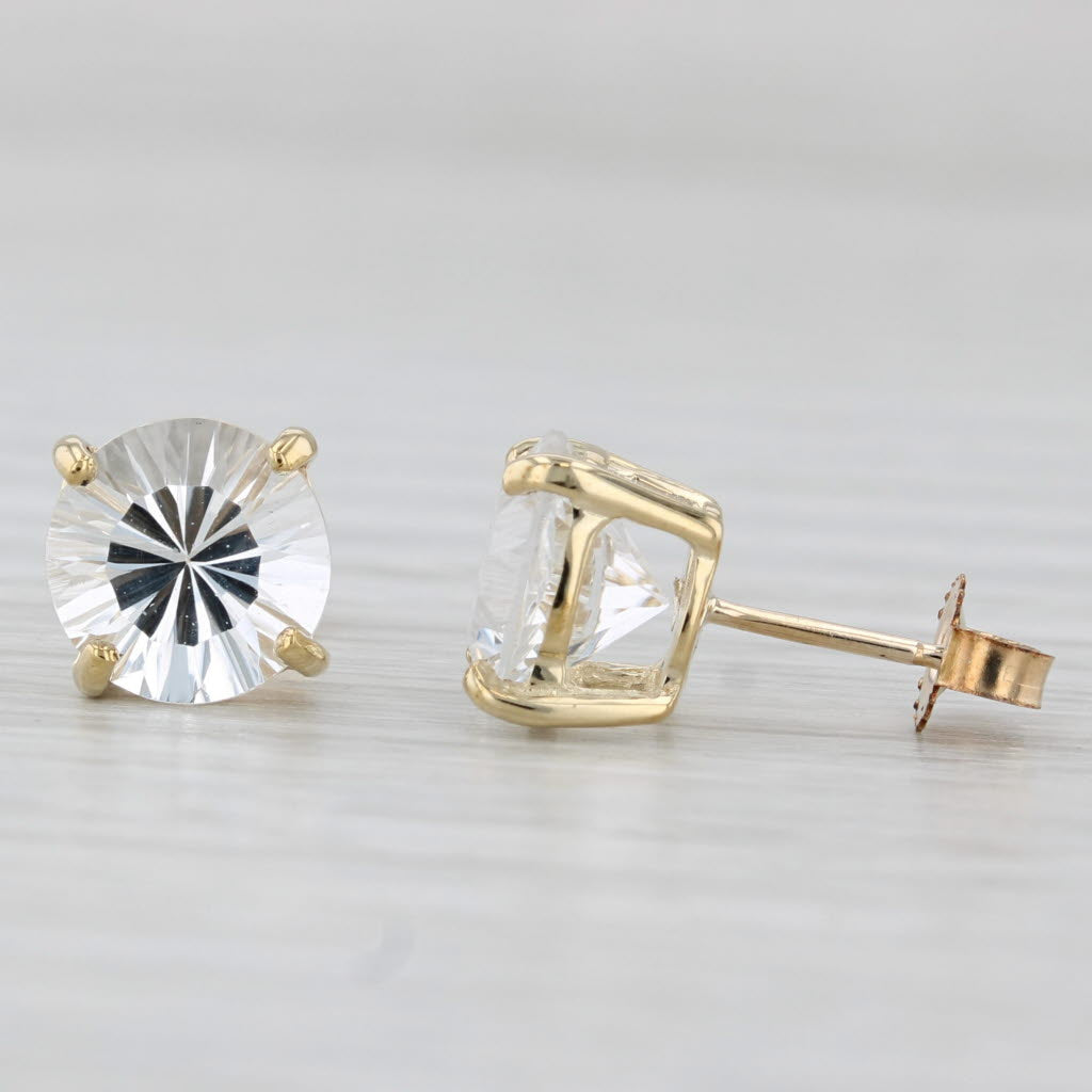 Light Gray 4.60ctw White Colorless Round Topaz Stud Earrings 10k Yellow Gold