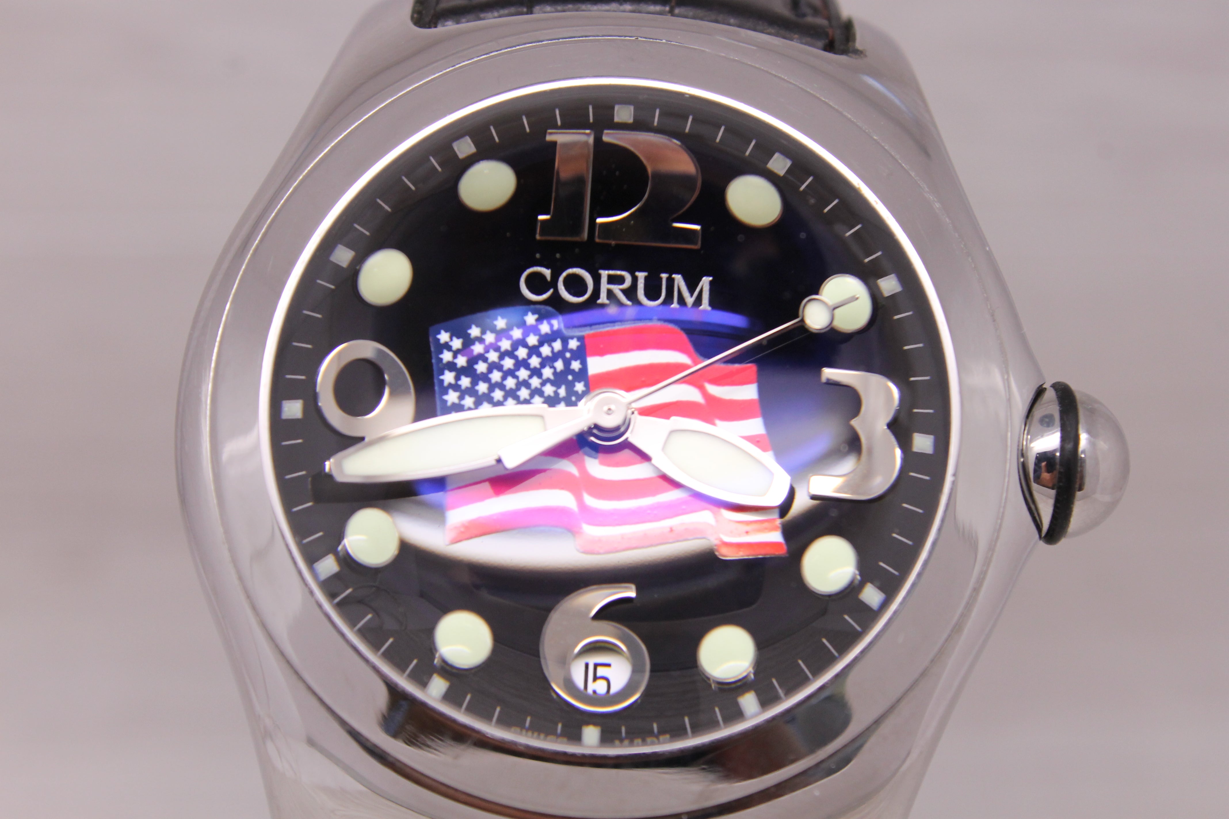 Corum Bubble Limited Edition American Flag Mens Watch Date 45mm Steel Quartz