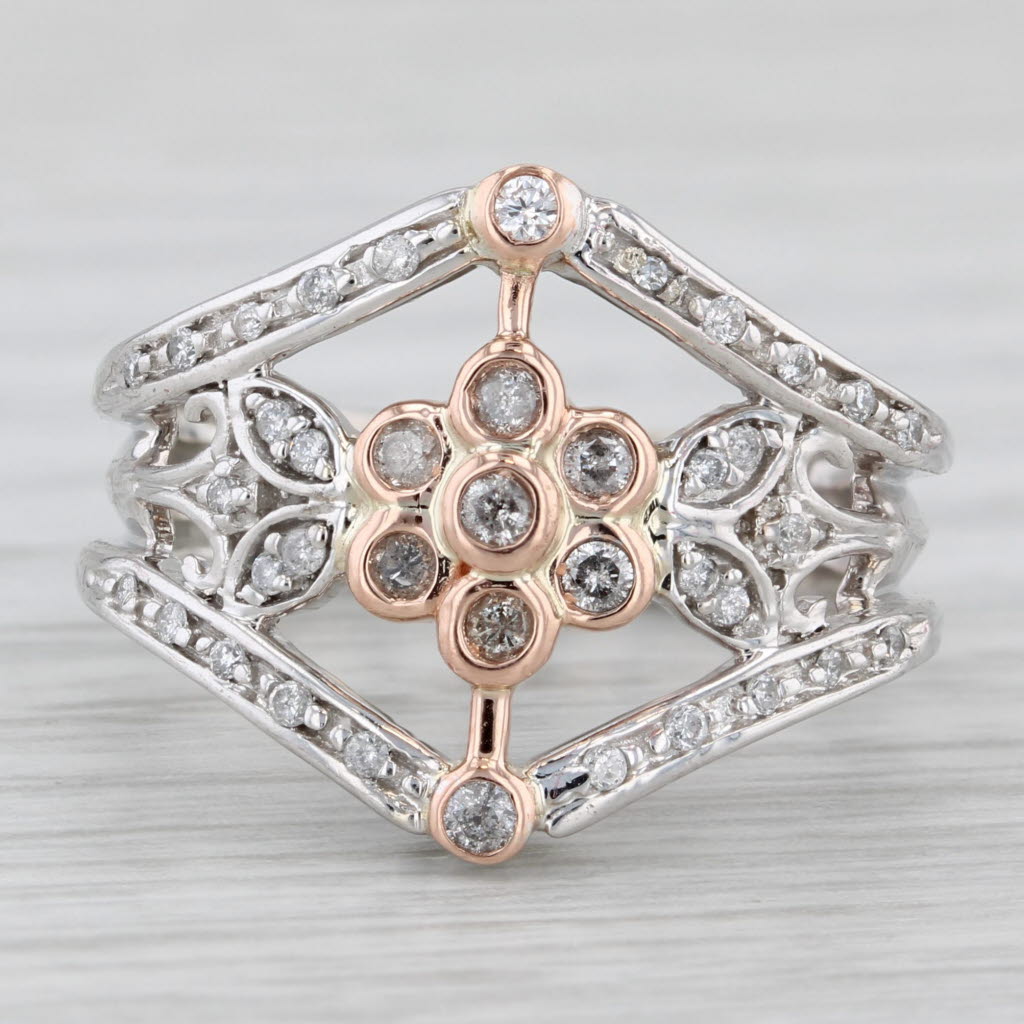 Light Gray 0.33ctw Diamond Flower Cluster Ring 14k Yellow White Gold Size 7 Cocktail