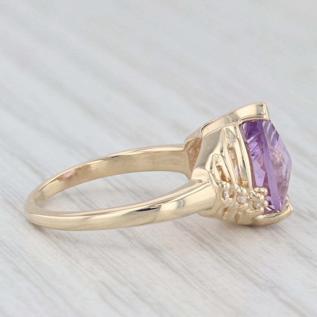 Light Gray 1.79ct Fantasy Pear Solitaire Amethyst Ring 14k Yellow Gold Sz 5 Diamond Accents