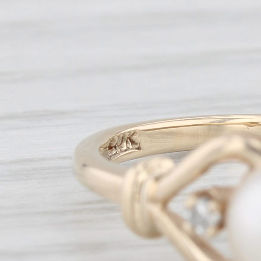 Light Gray Cultured Pearl Diamond Hearts Ring 10k Yellow Gold Size 5.75