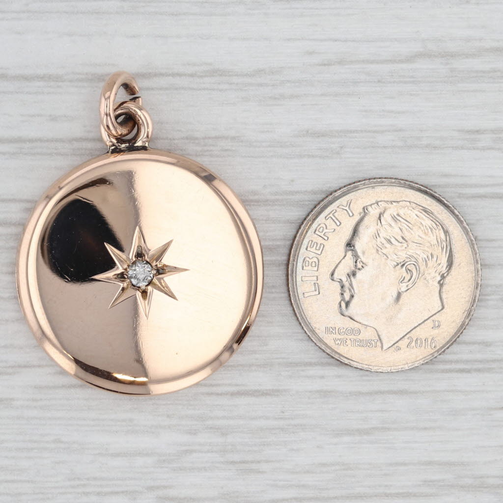 Light Gray Vintage Diamond Star Locket Pendant 10k Yellow Gold Engravable Charm