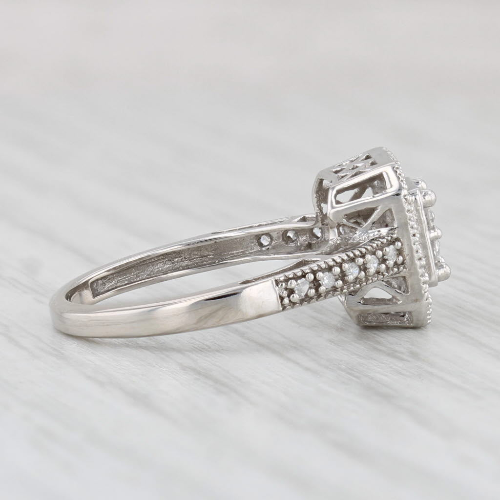 Light Gray 0.12ctw Diamond Cluster Halo Engagement Ring 10k White Gold Size 5.5