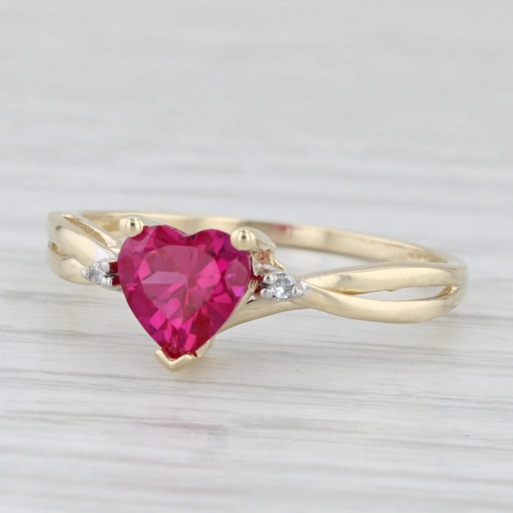Light Gray Lab Created Ruby Heart Diamond Ring 10k Yellow Gold Size 7.25