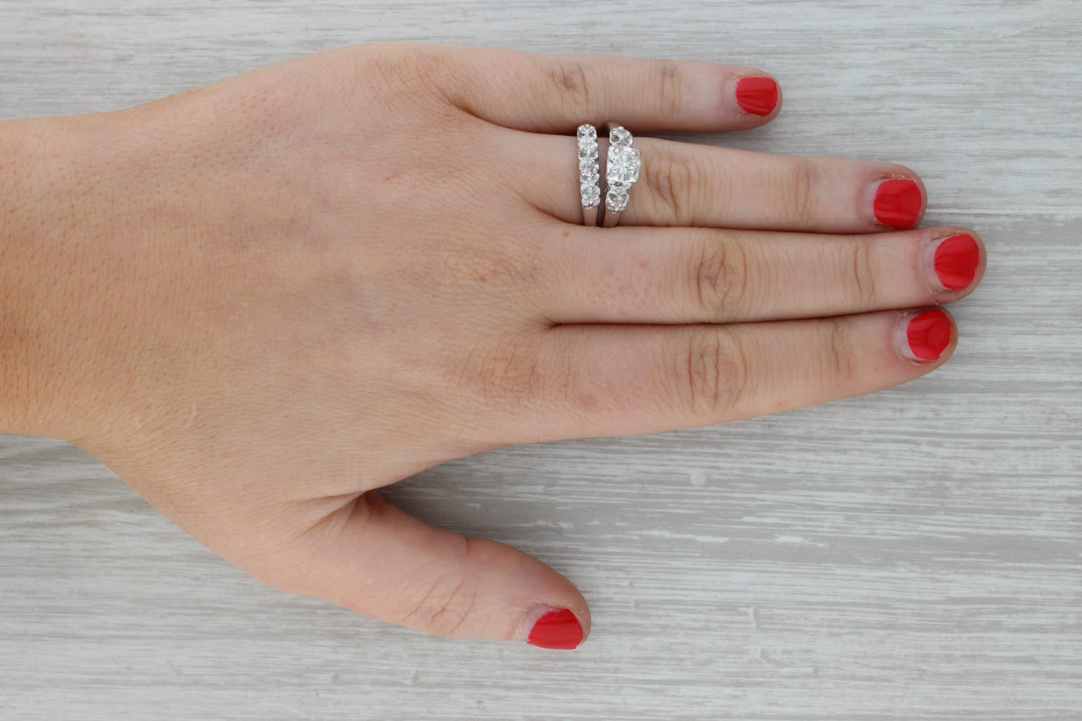 Dark Gray Vintage 0.44ctw Diamond Engagement Ring Wedding Band Bridal Set 14k White Gold