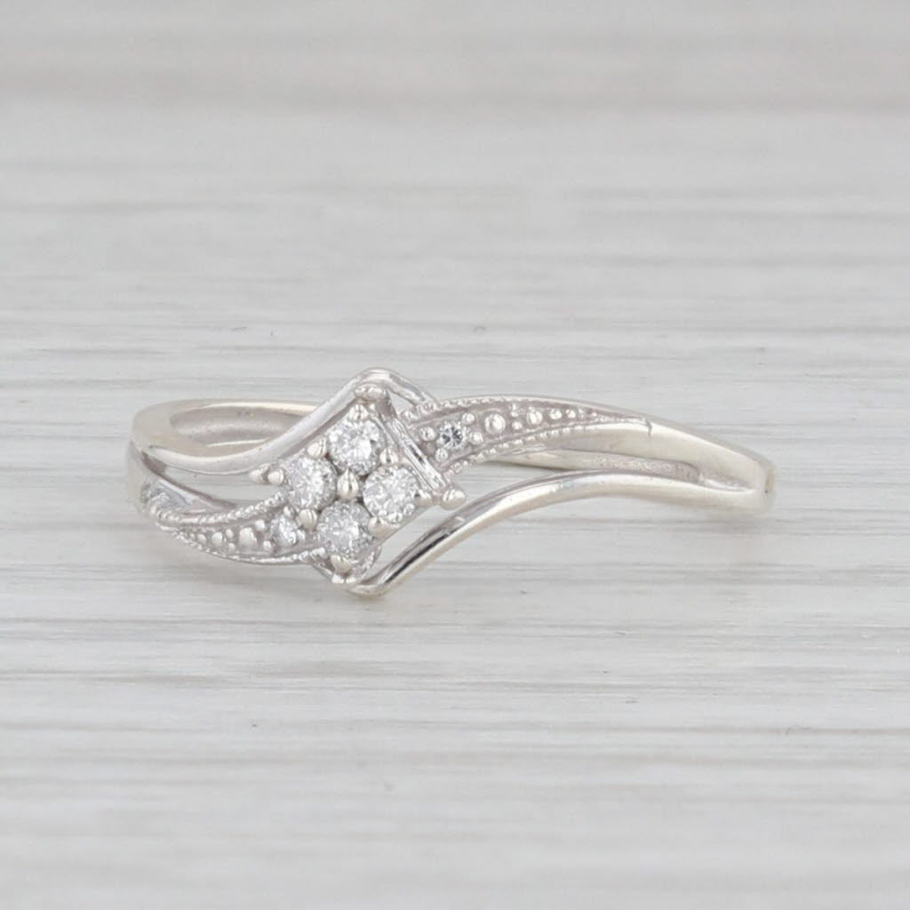 Light Gray Diamond Cluster Bypass Ring Sterling Silver Size 6