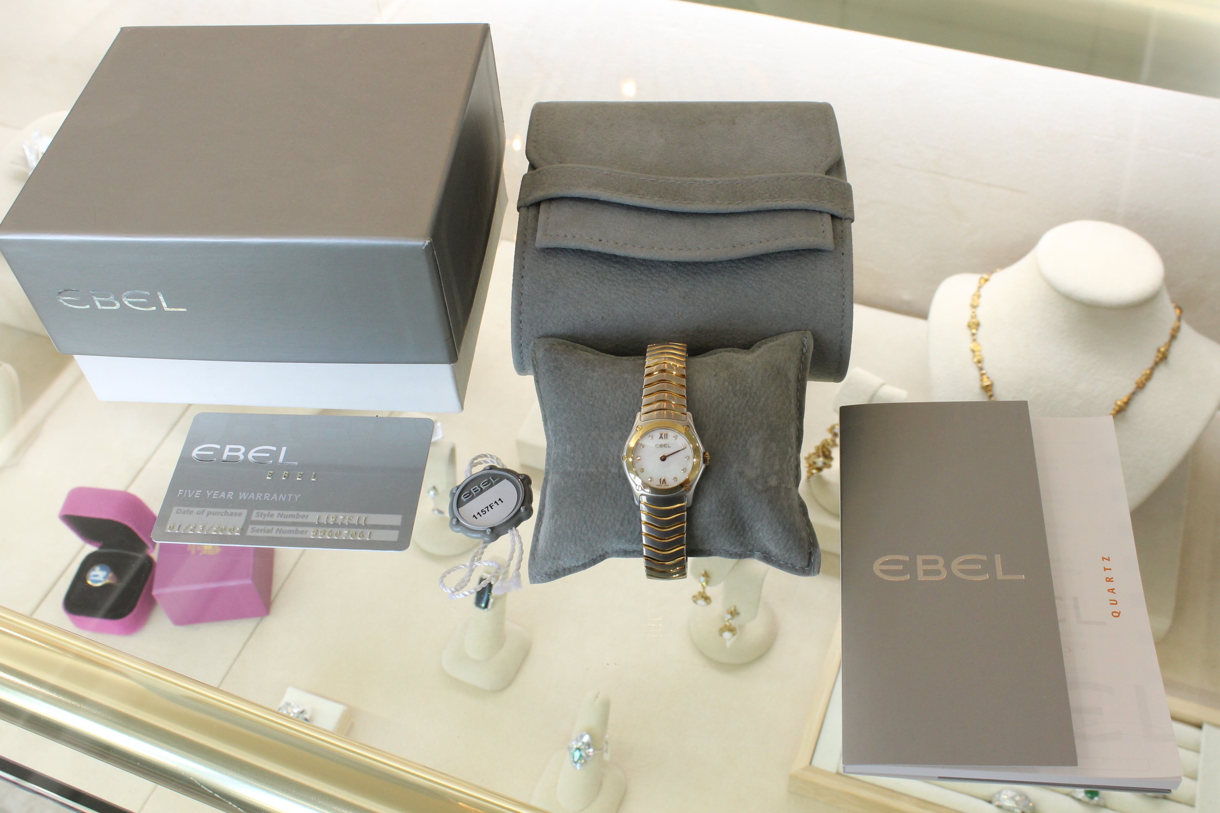 Dark Gray Ebel Ladies Classic Wave Steel & 18k Quartz Watch MOP Diamond Dial MINT w Box