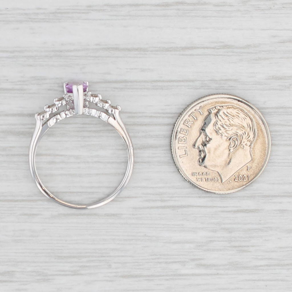 Light Gray 0.56ctw Pink Pear Sapphire Diamond Ring 14k White Gold Size 5.5