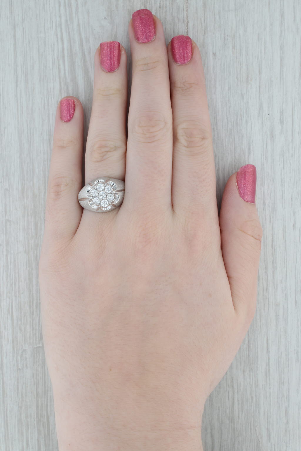 Gray 1ctw Diamond Cluster Belcher Settings Ring 14k White Gold Size 10.75 Vintage Men