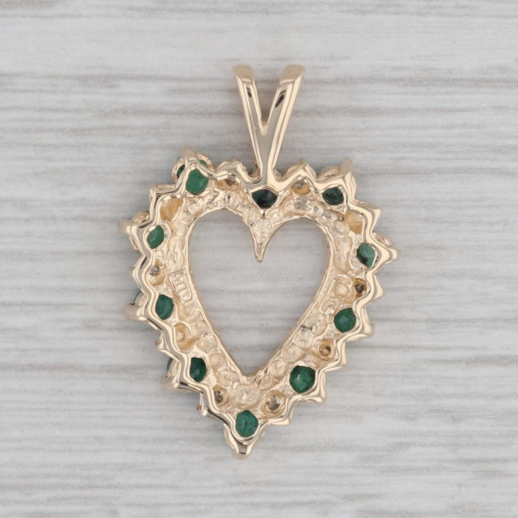 Gray 0.64ctw Emerald Diamond Open Heart Pendant 10k Yellow Gold