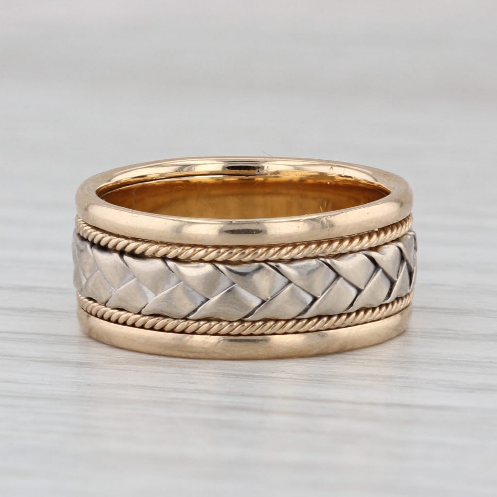 Woven 2-Tone Ring 14k Yellow White Gold Size 5.5 8mm Wide Band