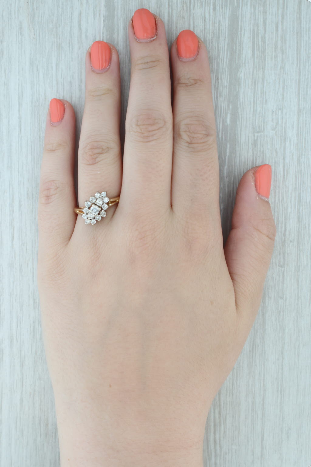 Gray 0.90ctw Diamond Cluster Ring 14k Yellow White Gold Size 9.5