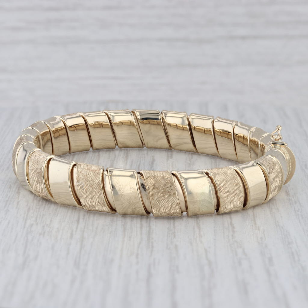 Gray Woven Bangle Bracelet 14k Yellow Gold 7.5" 11.3mm