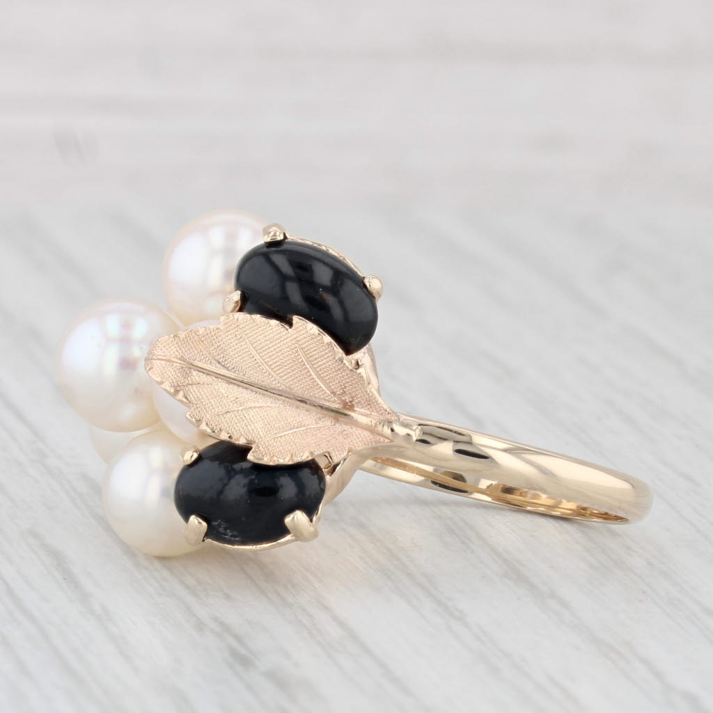 Light Gray Black Coral Cultured Pearl Cluster Ring 14k Yellow Gold Size 7.5 Cocktail