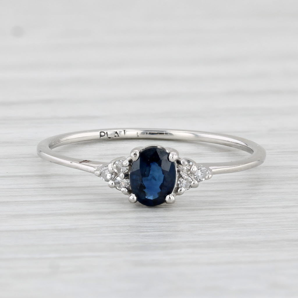 Light Gray 0.34ctw Oval Blue Sapphire Diamond Ring Platinum Size 6.75 Engagement