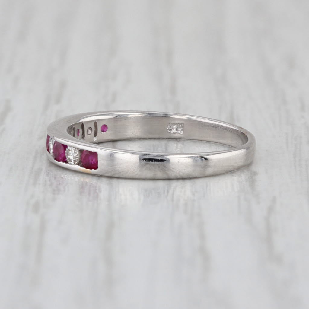 0.40ctw Diamond Ruby Wedding Band 14k White Gold Size 6.5 Stackable Wedding Band