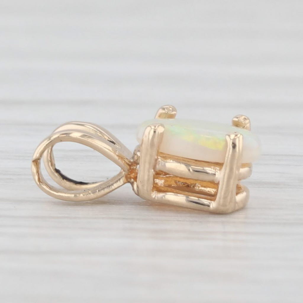 Light Gray Oval Opal Solitaire Pendant 14k Yellow Gold Small Drop