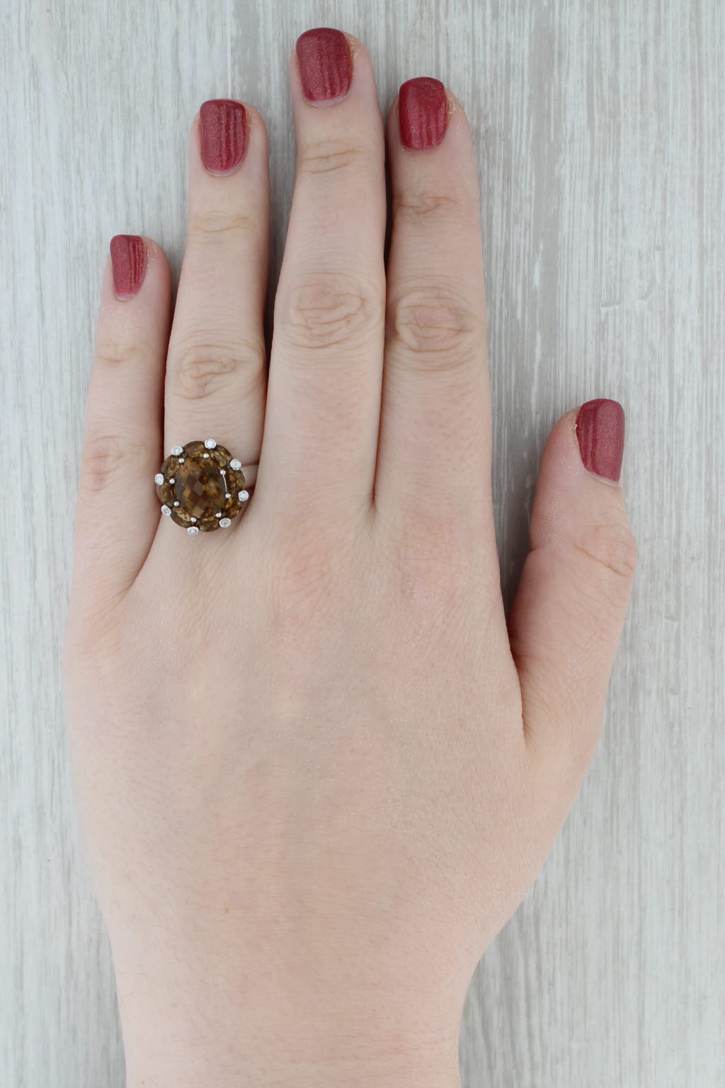 Gray 5.87ctw Brown Citrine Flower Diamond Ring 14k White Gold Cocktail Size 9.25