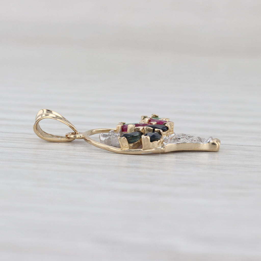 0.68ctw Flower Basket Bouquet Pendant 14k Gold Sapphire Ruby Emerald Diamond