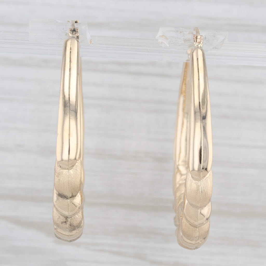 Light Gray Acacia Hoop Earrings 14k Yellow Gold Snap Top Oval Hoops