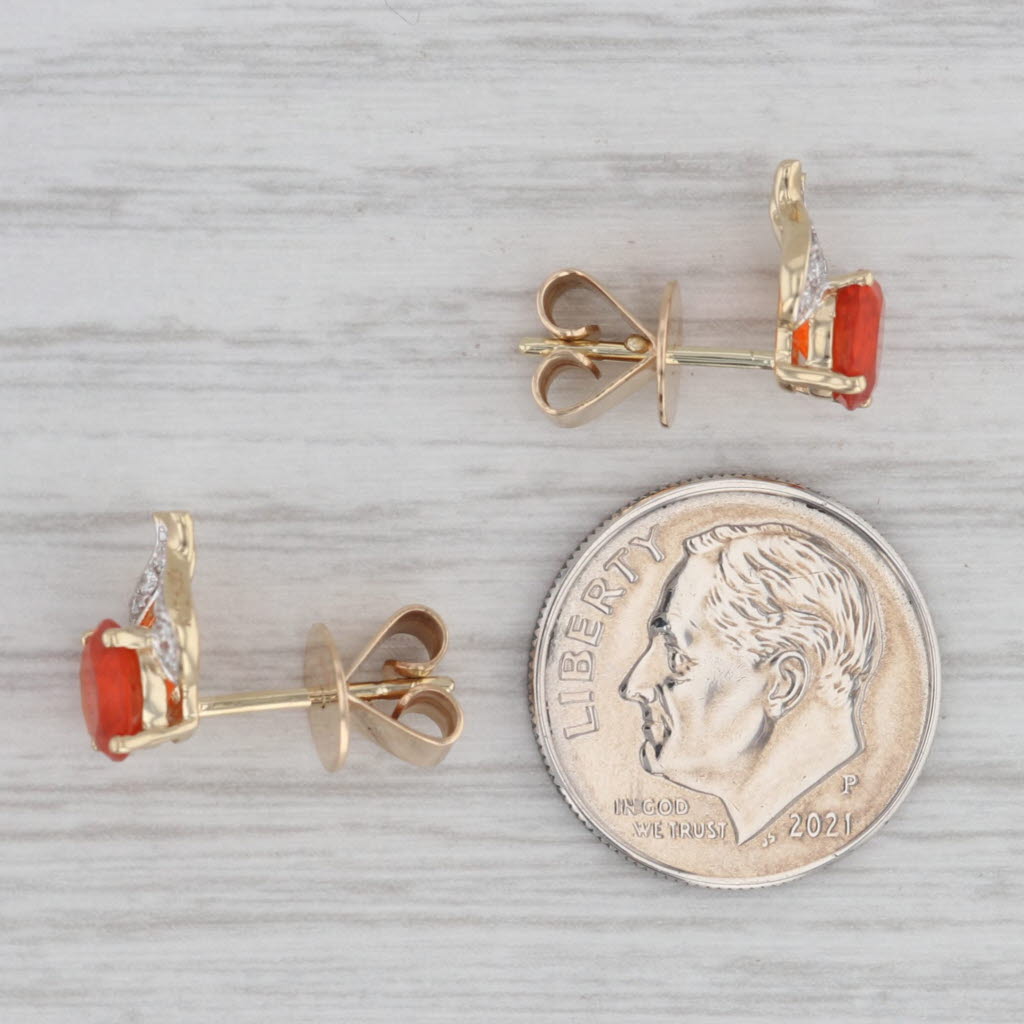 Gray 1.66ctw Mexican Fire Opal Diamond Stud Earrings 14k Yellow Gold