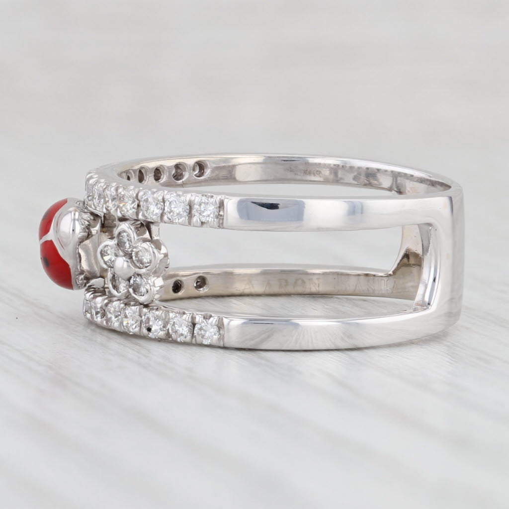 Light Gray Aaron Basha Diamond Flower Ladybug Ring 18k White Gold Size 9.5 Floral