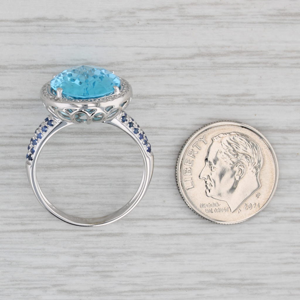 Gray 9.54ctw Blue Topaz Sapphire Diamond Halo Ring 14k White Gold Size 8.25
