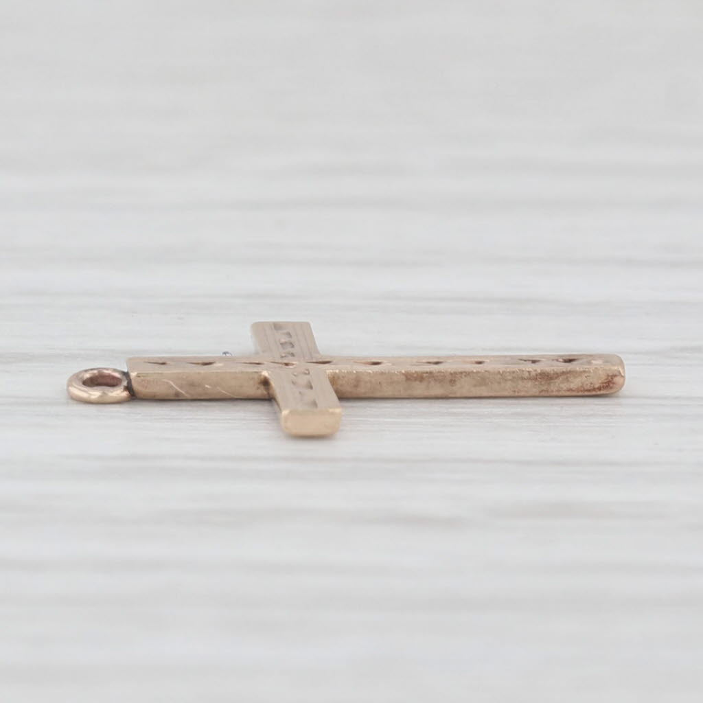 Light Gray Vintage Small Diamond Accented Cross Pendant Charm