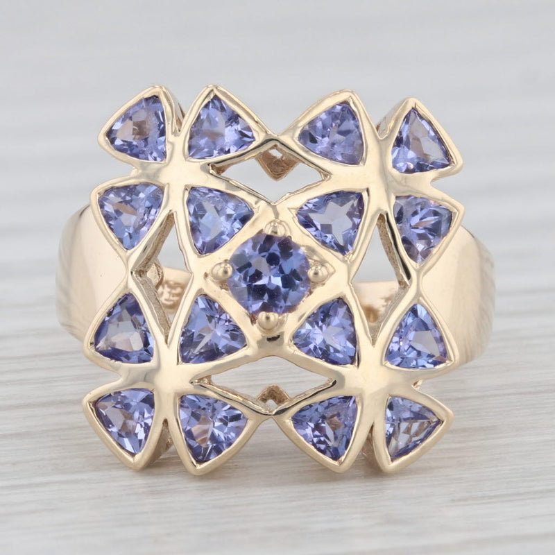 1.83ctw Tanzanite Flower Clusters Ring 10k Yellow Gold Size 8 Cocktail