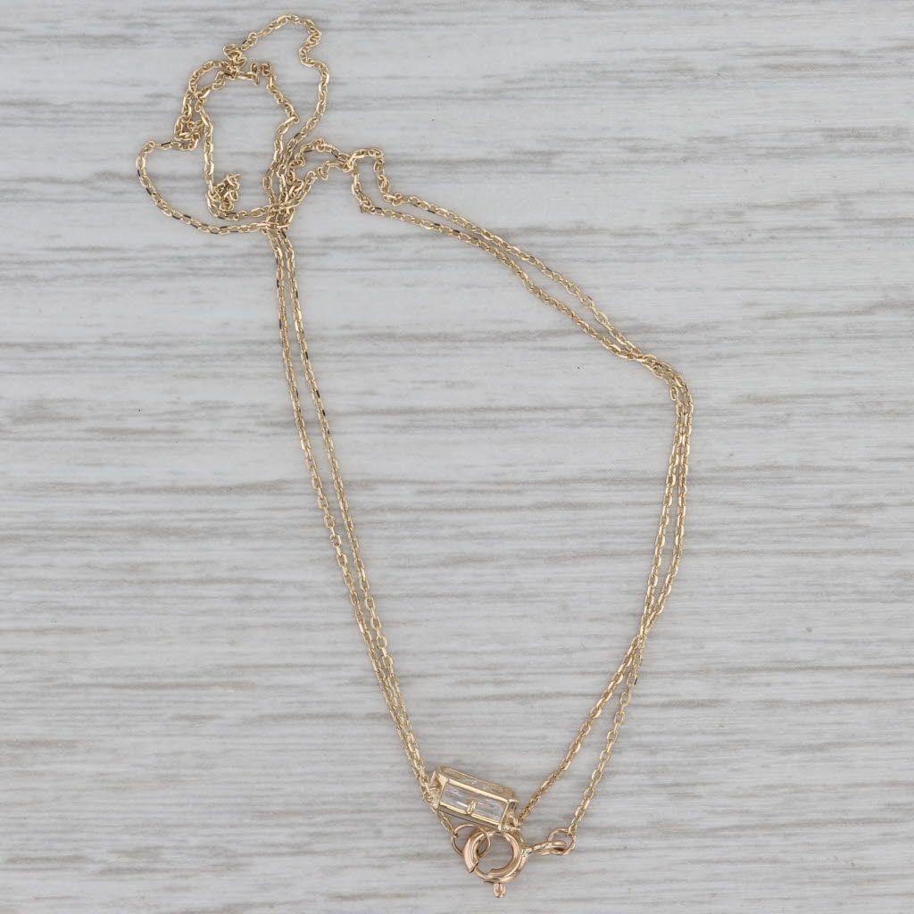 Cubic Zirconia Solitaire Stationary Pendant Necklace 14k Gold 16" Cable Chain