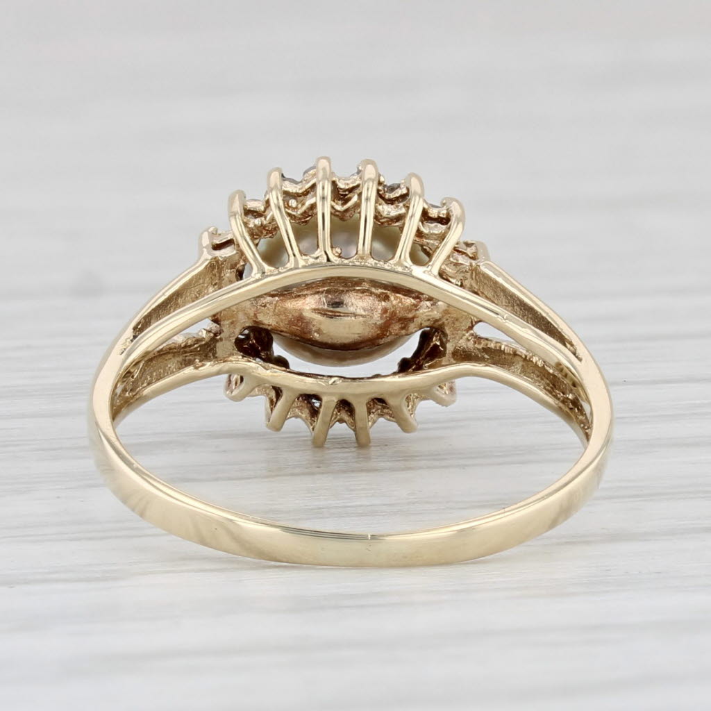 Light Gray Cultured Pearl Diamond Halo Ring 14k Yellow Gold Size 5.5