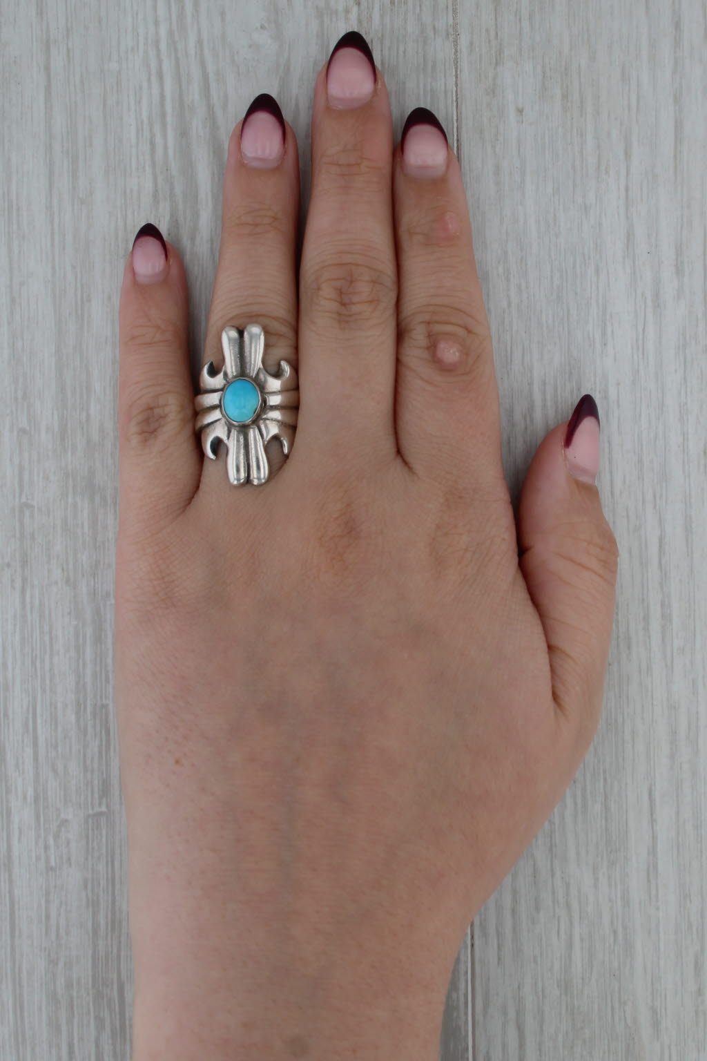 Vintage Turquoise Statement Ring Sterling Silver Sz 7 Oval Cabochon Southwestern