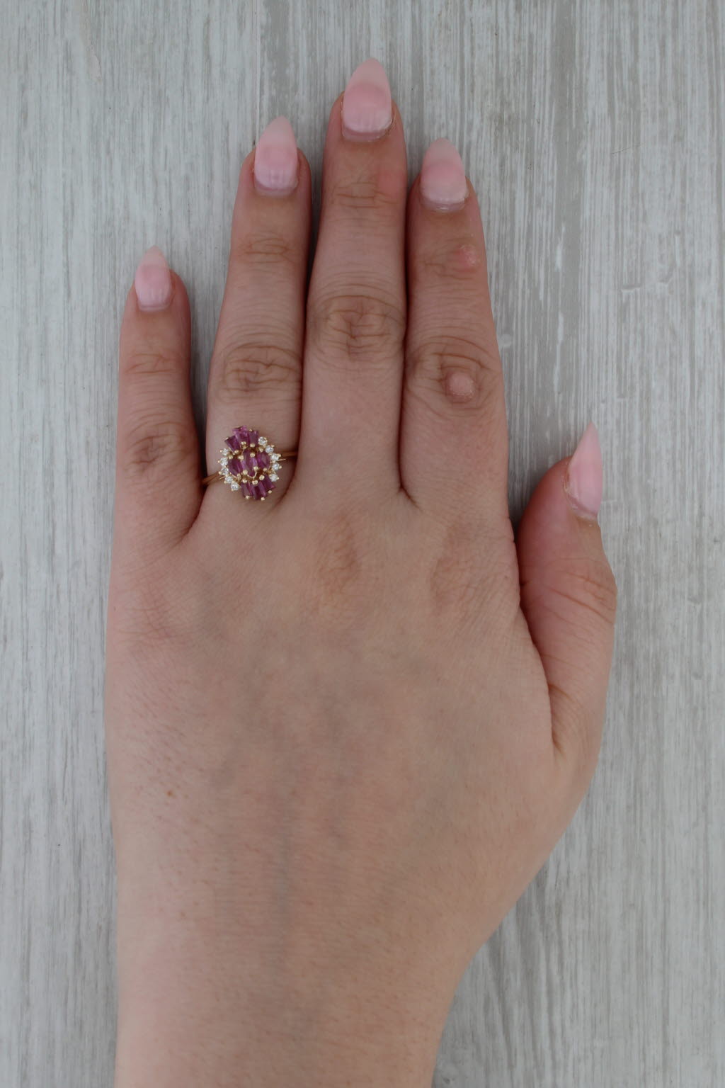 1.01ctw Ruby Diamond Cluster Ring 14k Yellow Gold Size 8.25